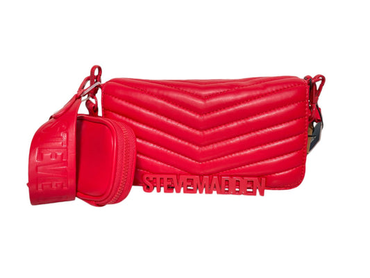 Bolsa Roja Steve Madden con Diseño Acolchado y Monedero - Correa Ajustable